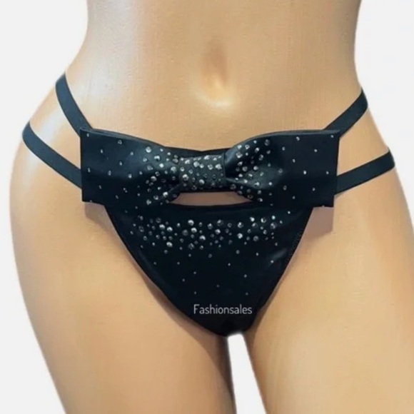 Victoria’s Secret FASHION SHOW LONDON 2014 Satin Bow Crystals Thong Sz M Panty - Picture 4 of 10